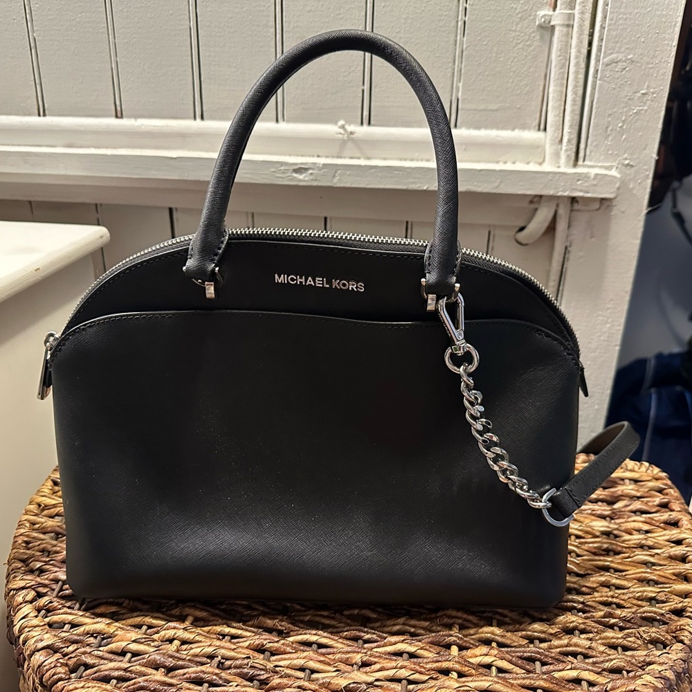 Michael Kors Emma Large Dome Satchel Silver